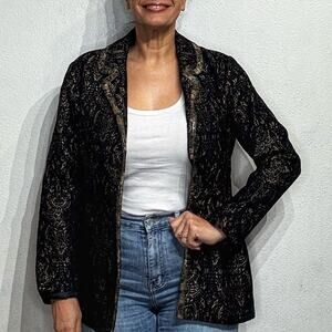 Chico's Black Metallic Tapestry Style Button Up Jacket Coat Sz 1/M